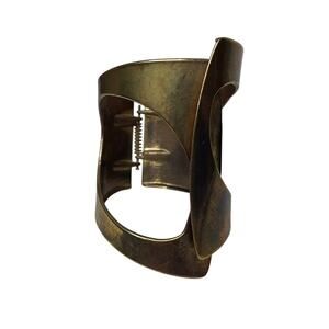 Vintage Brass Modernist Cuff Bracelet Sculptural Cutout Hinged Patina